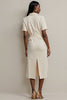 Load image into Gallery viewer, Notched Lapel Ivory Pencil Midi Blazer Dress