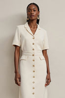 Load image into Gallery viewer, Notched Lapel Ivory Pencil Midi Blazer Dress