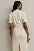 Load image into Gallery viewer, Notched Lapel Ivory Pencil Midi Blazer Dress
