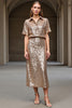 Load image into Gallery viewer, Sparkly 2 Piece Champagne Sequin Long Holiday Party Dress
