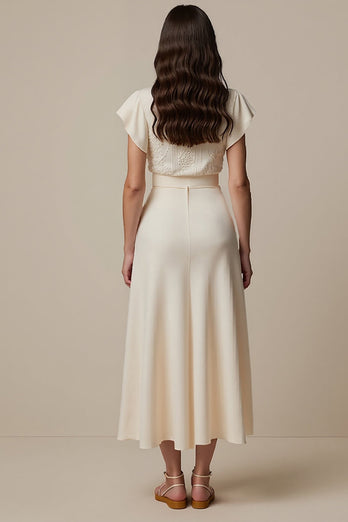 Ivory High Neck Short Sleeves Maxi Work Dress