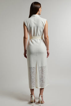 Sheath Ivory Maxi Shirt Dress with Sash