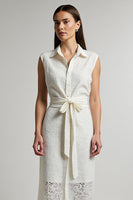 Load image into Gallery viewer, Sheath Ivory Maxi Shirt Dress with Sash