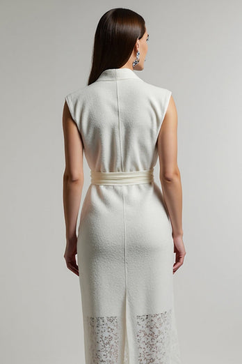 Sheath Ivory Maxi Shirt Dress with Sash