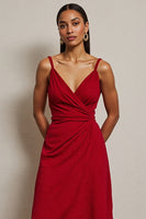 Load image into Gallery viewer, A Line Red Spaghetti Straps Ruched Long Semi Formal Dress