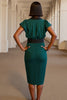Load image into Gallery viewer, V-Neck Dark Green Midi Pencil Work Dress with Sash
