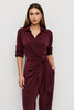 Load image into Gallery viewer, Burgundy Ruched Velvet Fitted Work Jumpsuits with Sash