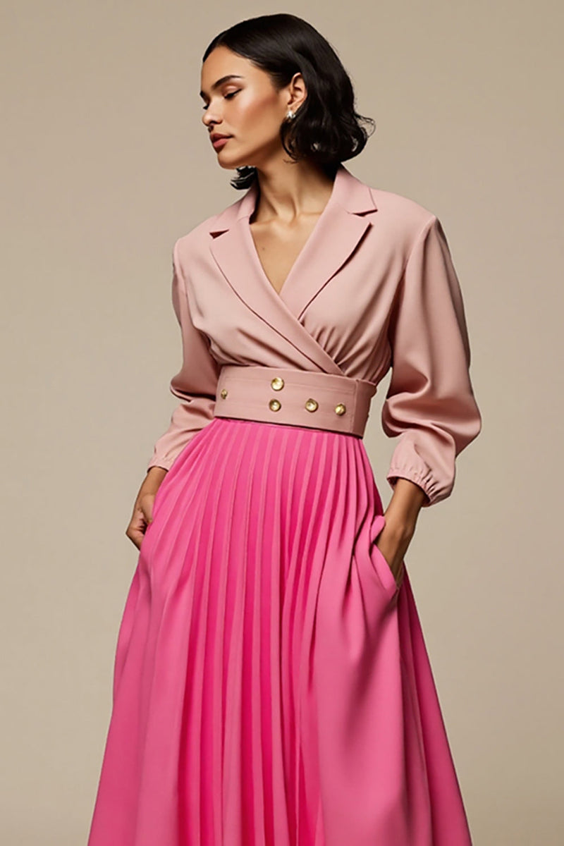 Load image into Gallery viewer, Notched Lapel Fuchsia 2 Piece Blouses and Skirt with Pockets