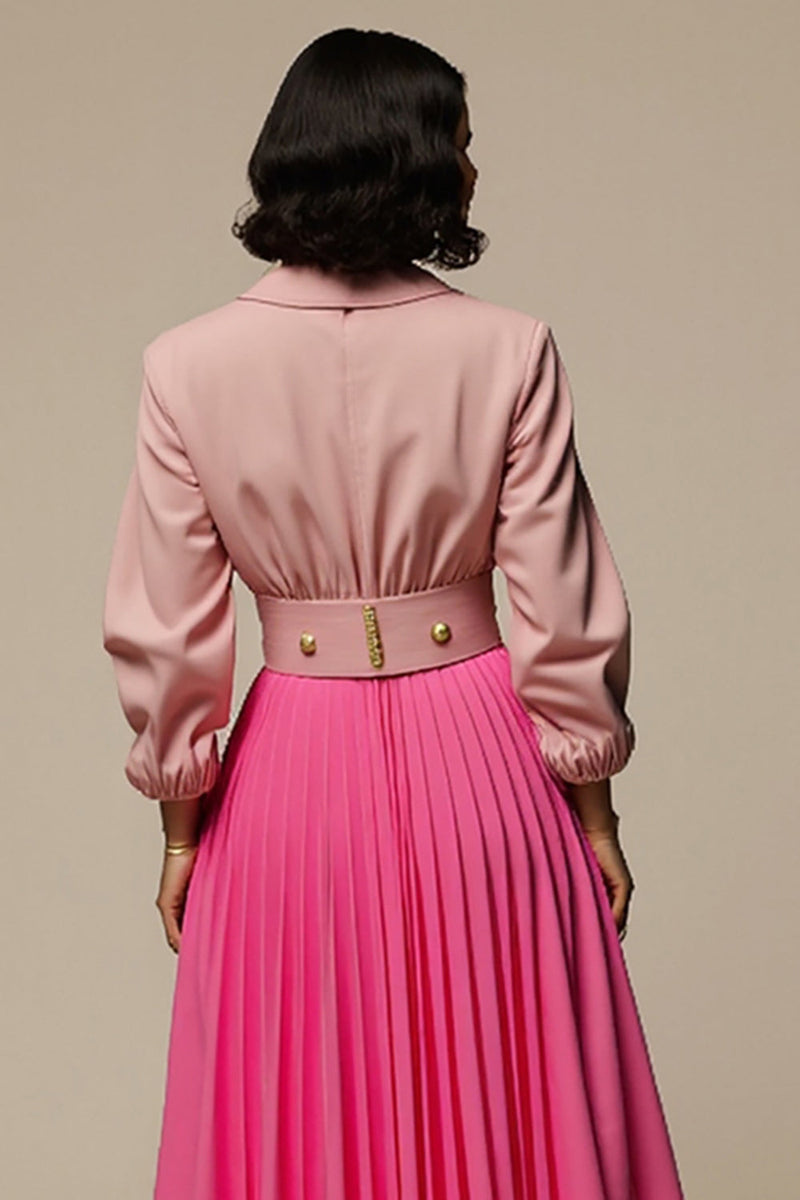 Load image into Gallery viewer, Notched Lapel Fuchsia 2 Piece Blouses and Skirt with Pockets