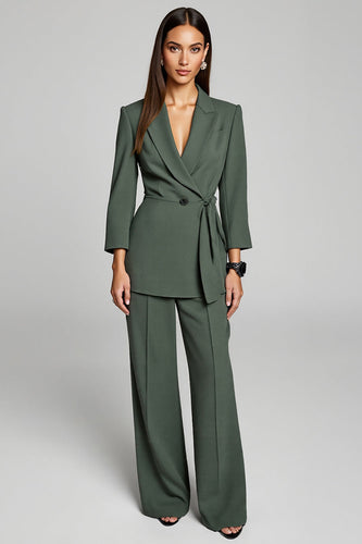 Peak Lapel 2 Piece Dark Green Business Suits with Sash