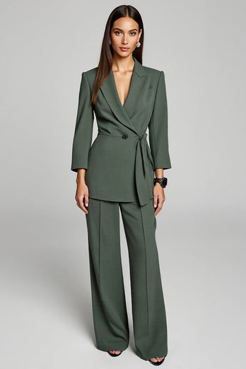 Peak Lapel 2 Piece Dark Green Business Suits with Sash