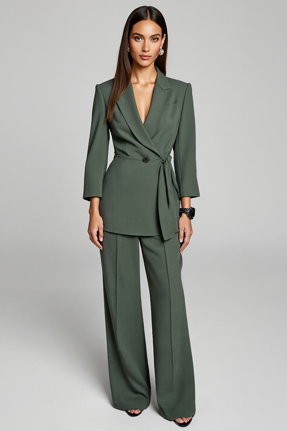 Peak Lapel 2 Piece Dark Green Business Suits with Sash