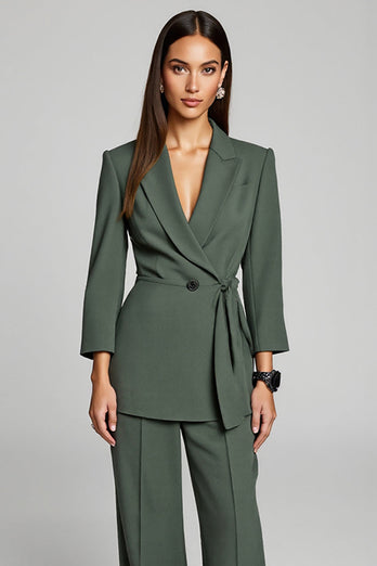 Peak Lapel 2 Piece Dark Green Business Suits with Sash