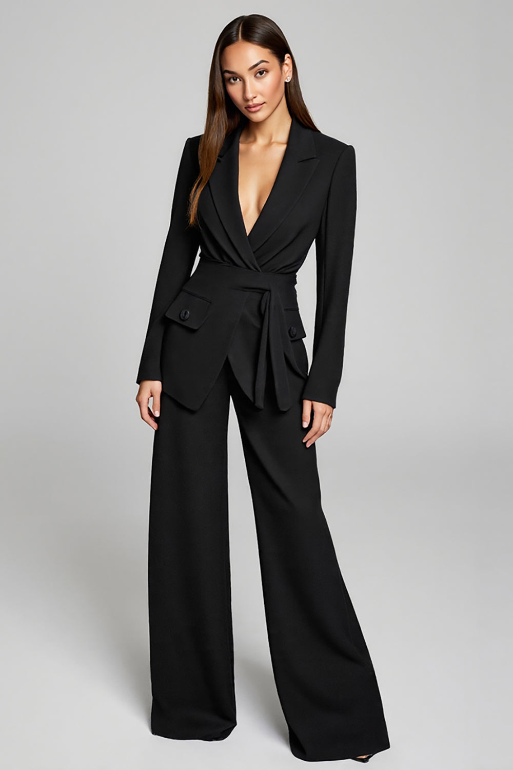 Peak Lapel 2 Piece Black Sleeves Business Suits with Sash