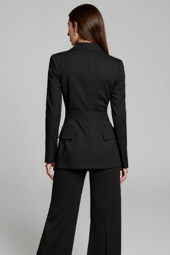 Peak Lapel 2 Piece Black Sleeves Business Suits with Sash