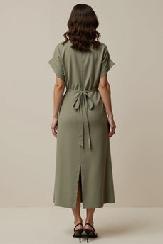A Line Grey Green Notched Lapel Maxi Blazer Dress with Slit