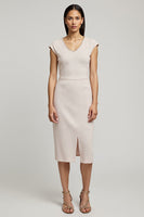 Load image into Gallery viewer, Pencil Light Pink Cap Sleeves Midi Work Dress with Slit