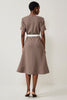 Load image into Gallery viewer, Grey A Line Short Sleeves Midi Work Dress with Belt