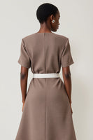 Load image into Gallery viewer, Grey A Line Short Sleeves Midi Work Dress with Belt