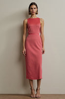 Load image into Gallery viewer, Elegant Red Round Neck Pencil Midi Work Dress