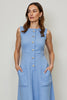 Load image into Gallery viewer, Blue A Line Single Breasted Midi Work Dress with Pockets