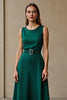 Load image into Gallery viewer, Dark Green Satin A Line Round Neck Maxi Work Dress with Belt