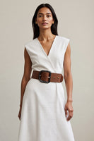 Load image into Gallery viewer, Simple White V-Neck A Line Maxi Work Dress with Belt