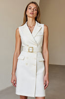 Load image into Gallery viewer, White Peak Lapel Pencil Short Blazer Dress with Belt