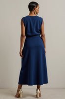 Load image into Gallery viewer, Navy A Line Round Neck Maxi Work Dress