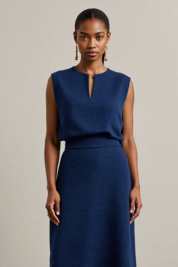 Navy A Line Round Neck Maxi Work Dress