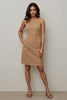 Load image into Gallery viewer, Simple Camel Pencil Round Neck Short Work Dress with Pockets