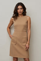Load image into Gallery viewer, Simple Camel Pencil Round Neck Short Work Dress with Pockets