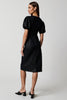 Load image into Gallery viewer, Black Pencil V-Neck Satin Midi Work Dress with Short Sleeves