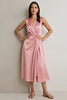 Load image into Gallery viewer, Pink Satin A Line Draped Maxi Wedding Guest Dress