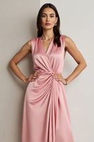 Load image into Gallery viewer, Pink Satin A Line Draped Maxi Wedding Guest Dress
