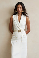 Load image into Gallery viewer, White Notched Lapel Maxi Pencil Work Blazer Dress with Button