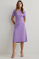Load image into Gallery viewer, Purple Pencil Round Neck Midi Work Dress with Short Sleeves