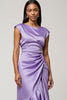 Load image into Gallery viewer, Purple Satin Midi Wedding Guest Dress with Ruffles