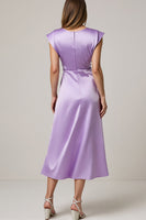 Load image into Gallery viewer, Purple Satin A Line Ruched Maxi Work Dress
