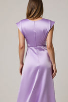 Load image into Gallery viewer, Purple Satin A Line Ruched Maxi Work Dress