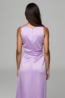 Load image into Gallery viewer, Purple Sheath Maxi Satin Wedding Guest Dress with Ruffles