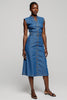 Load image into Gallery viewer, Grey Blue Single Breasted Midi A Line Work Dress with Belt