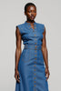 Load image into Gallery viewer, Grey Blue Single Breasted Midi A Line Work Dress with Belt