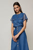 Load image into Gallery viewer, Grey Blue A Line Round Neck Midi Work Dress with Short Sleeves
