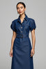 Load image into Gallery viewer, Blue Pencil Collar Midi Denim Work Dress with Belt
