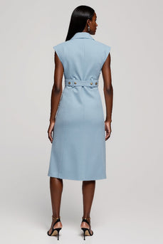 Floral Light Blue Notched Lapel Midi Blazer Dress with Belt
