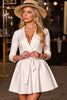 Load image into Gallery viewer, White Corset Long Sleeves Notched Lapel Blazer Dress with Sash