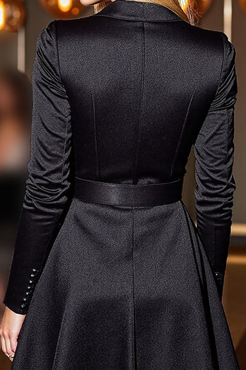 Black Long Sleeves Peak Lapel Short Blazer Dress
