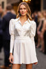 Load image into Gallery viewer, Sparkly White A-Line Collar Short Work Dress with Sleeves