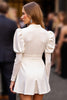 Load image into Gallery viewer, Sparkly White A-Line Collar Short Work Dress with Sleeves